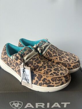 Ariat Hilo Tan and Brown Lively Leopard Print Slip On Western Shoe